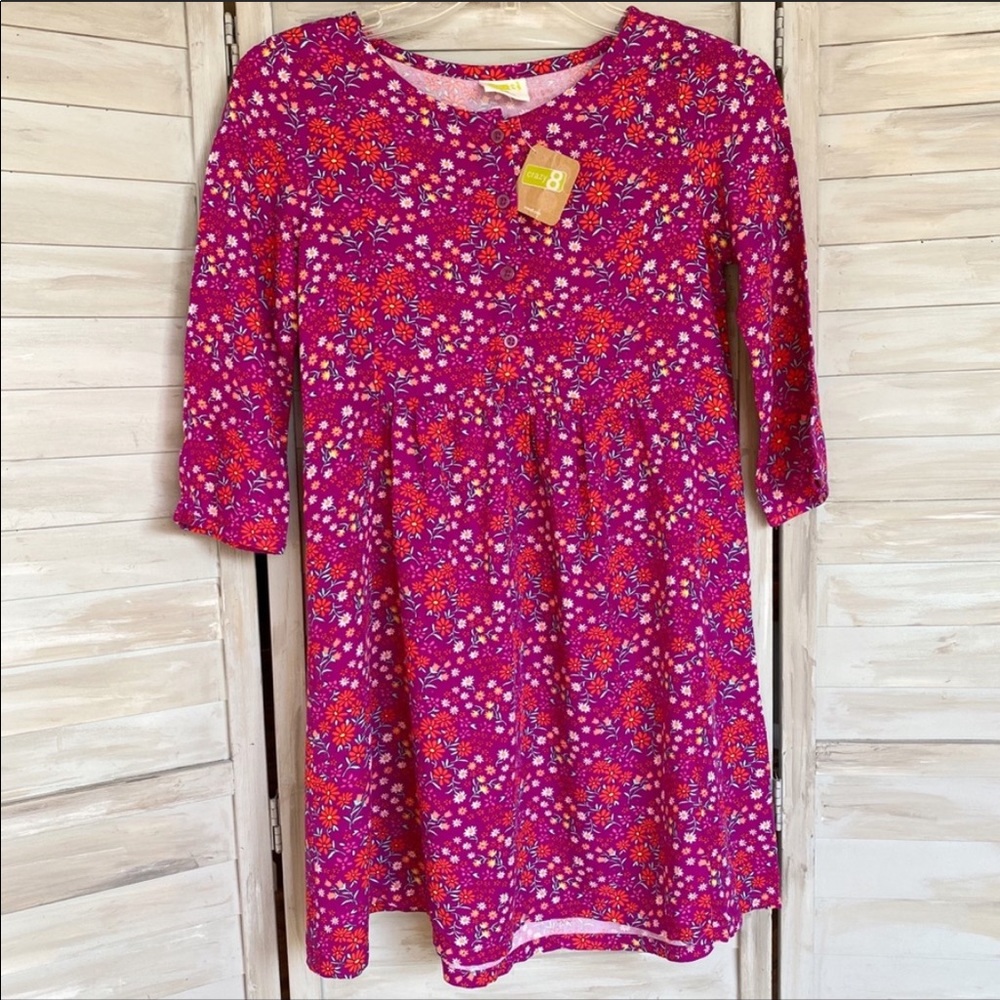 Crazy 8 dress magenta purple floral long sleeve girls size 10 NWT - Picture 2 of 8